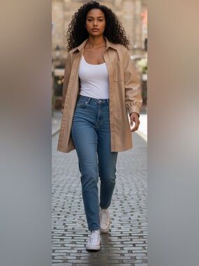 Wilfred Beige Leather Shirt Jacket Size Small EUC